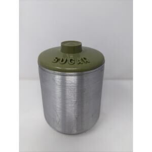 Vintage Kromex Spun Aluminum Sugar Canister & Green Lid 1950's